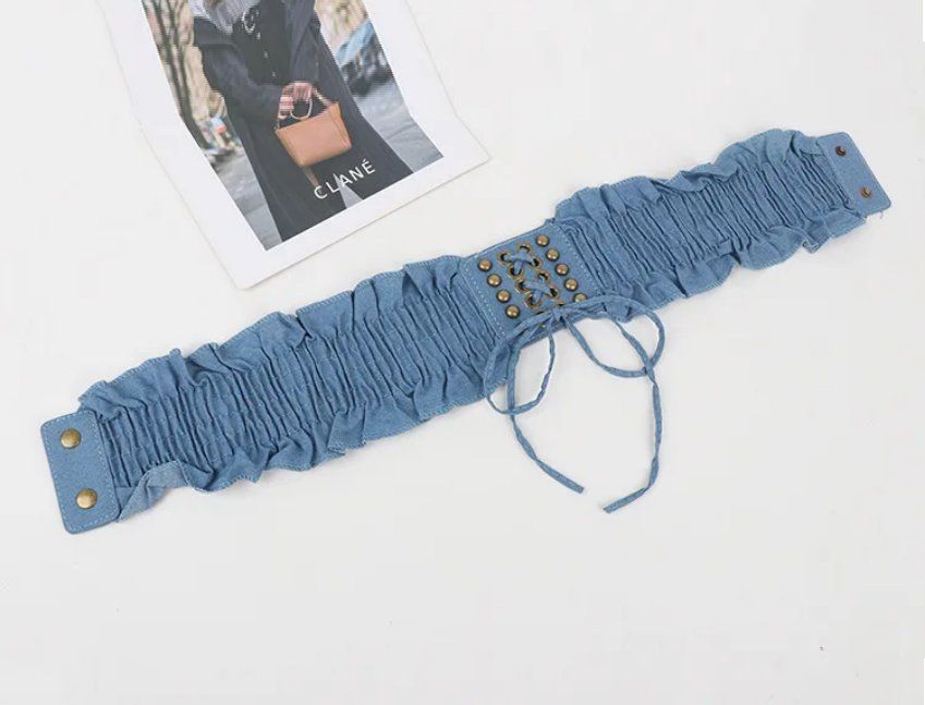 Cinture: Breiter elastischer Gürtel aus Denim mit Schnürung – Nuovo e nell'imballaggio originale da Lausanne venduto da FASHION-WORLD-SHOP 4
