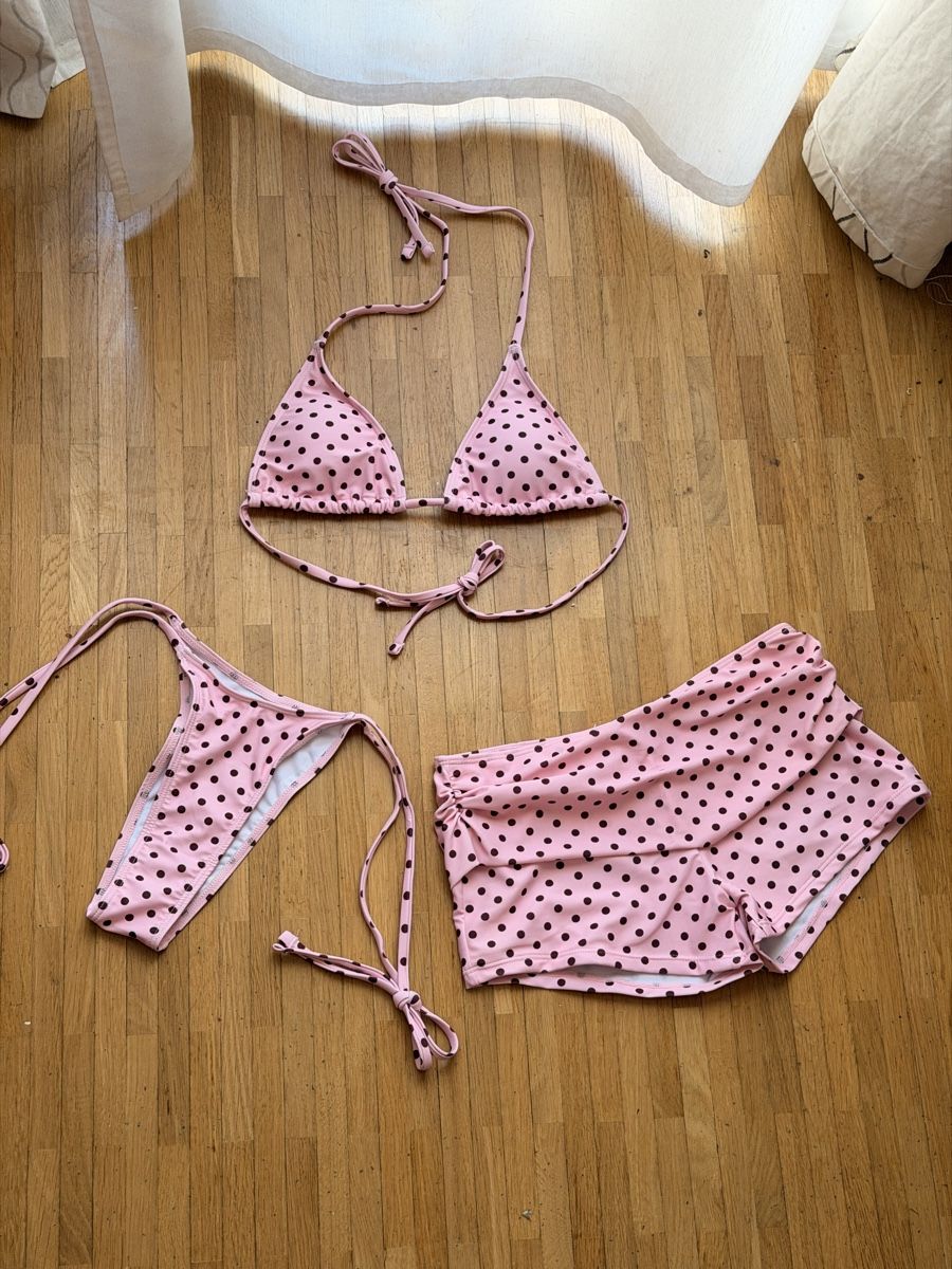 Costumi da bagno & Bikini: Maillot de bain 3 pièces rose avec pois brun – Nuovo e nell'imballaggio originale da Le Lignon venduto da Ana2831