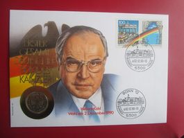 Münzbrief - Kohl Helmut 1. gesamtdeutscher Kanzler 1990 1 DM