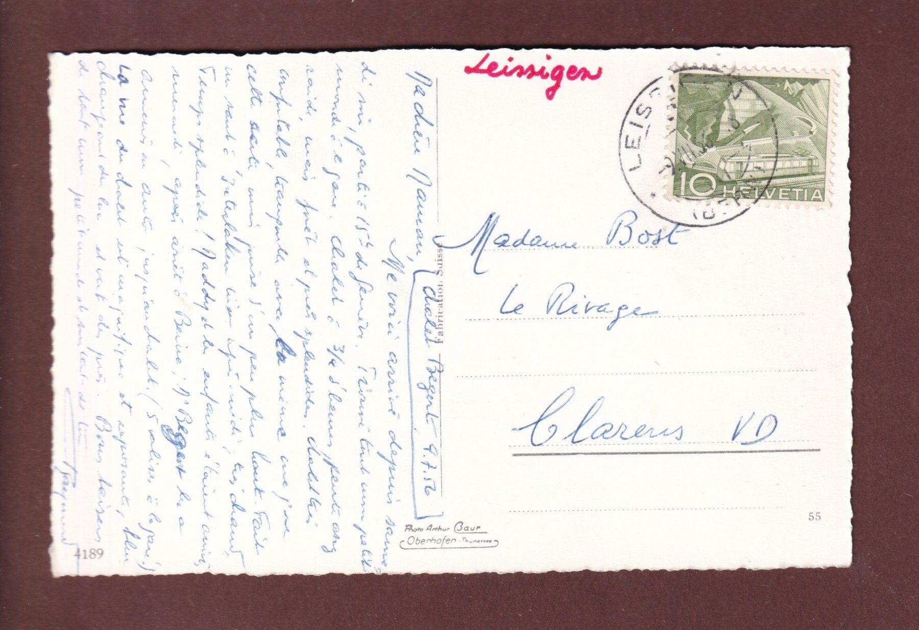Cartoline postali: LEISSIGEN am Thunersee - 1956 – Usato da Pully venduto da nicecards 1