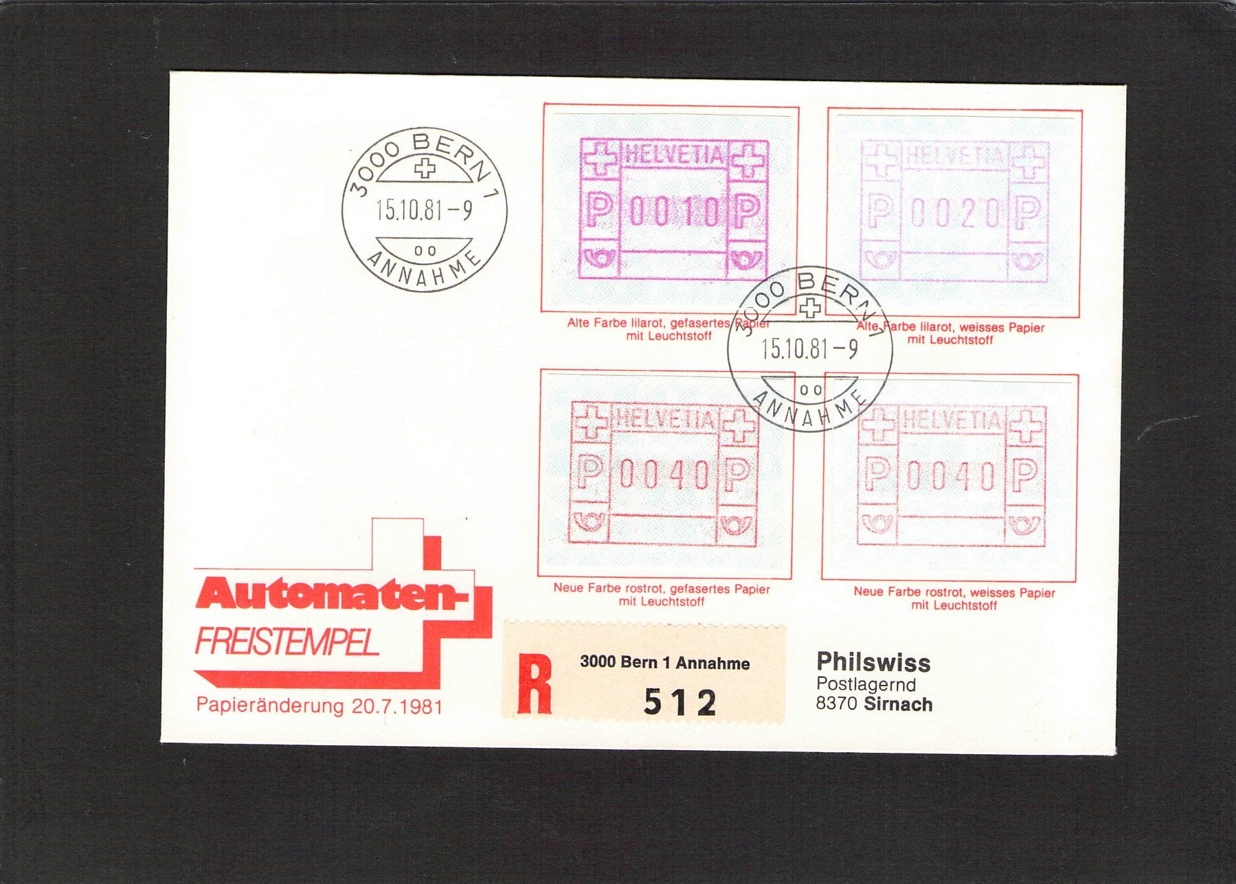 Tutti i francobolli: Automaten Freistempel 15.10.1981 – Usato da Reichenburg venduto da Pipo-67