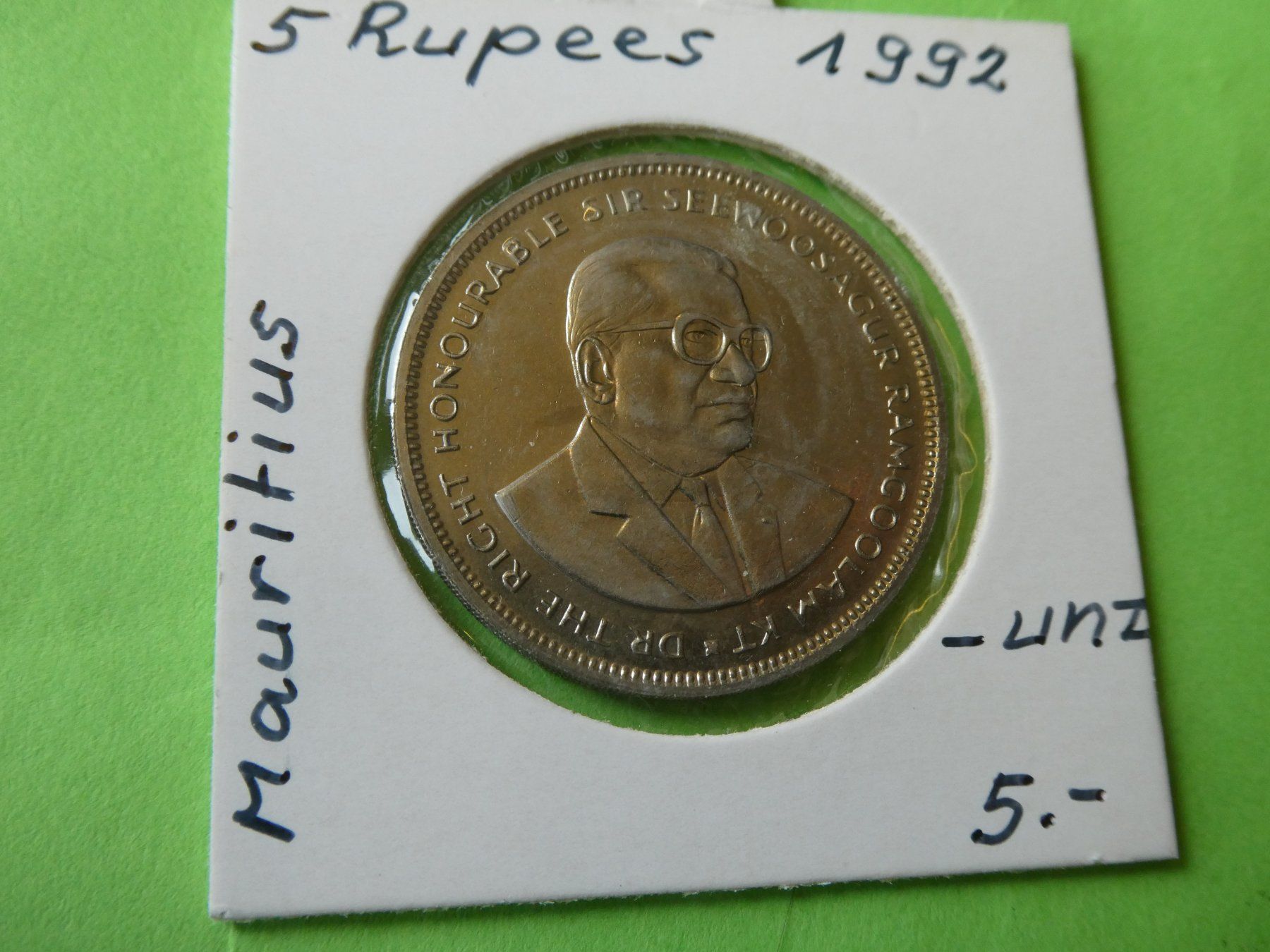 Tutti le monete: Mauritius 1992, 5 Rupees     unz – Usato da Hinterforst venduto da Rohusri