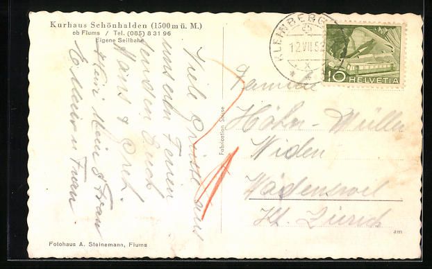 Cartoline postali: Flums, Blick auf das Kurhaus Schönhalde – Usato da Berlin venduto da bartko-reher 1