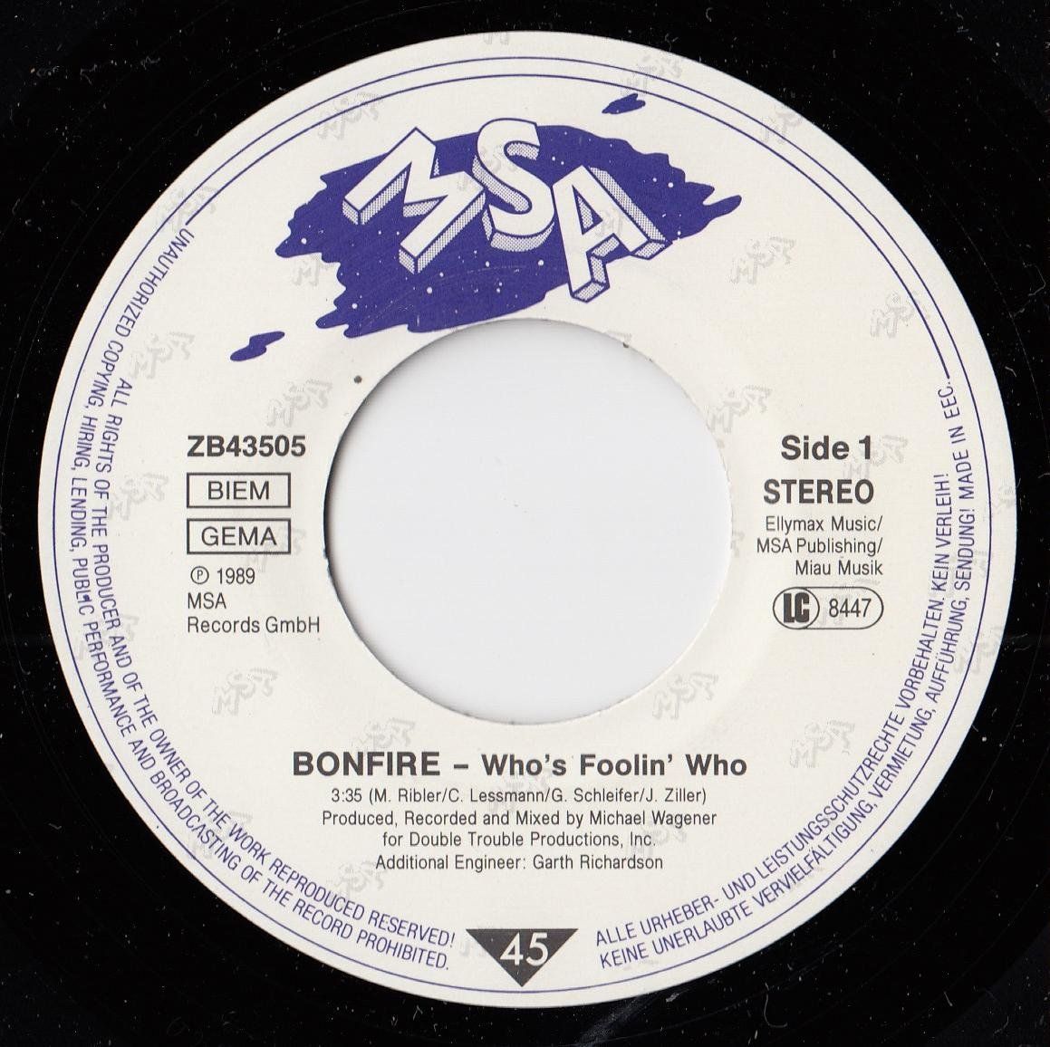 Schallplatten: Bonfire Vinyl Single von 1990 – Gebraucht aus Volketswil von Abcrecords 2