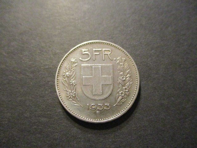 Toutes les monnaies: 5.- Fr 1933  Superbe pièce Superbe qualité – D'occasion à Lovens par Jelmi