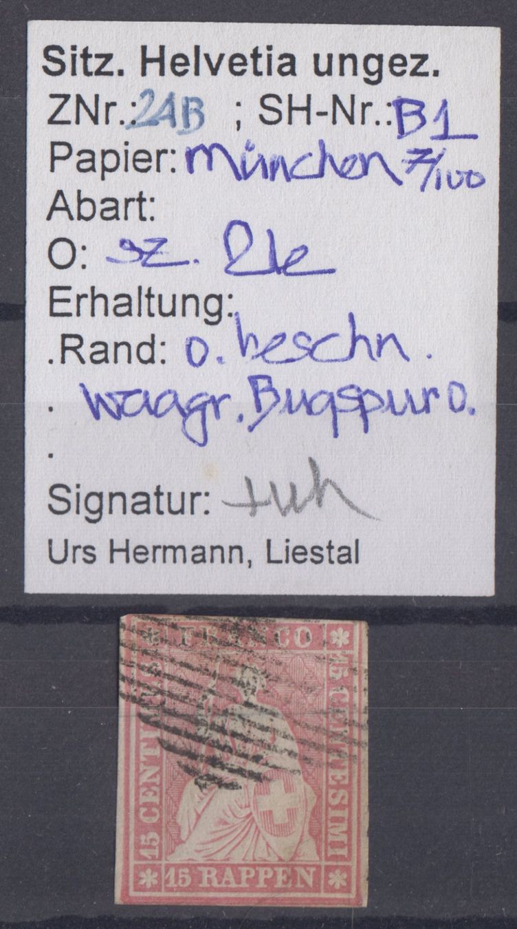 Alle Briefmarken: Strubel 24B - Kurzattest Urs Hermann – Gebraucht aus Eschlikon TG von PhilCon
