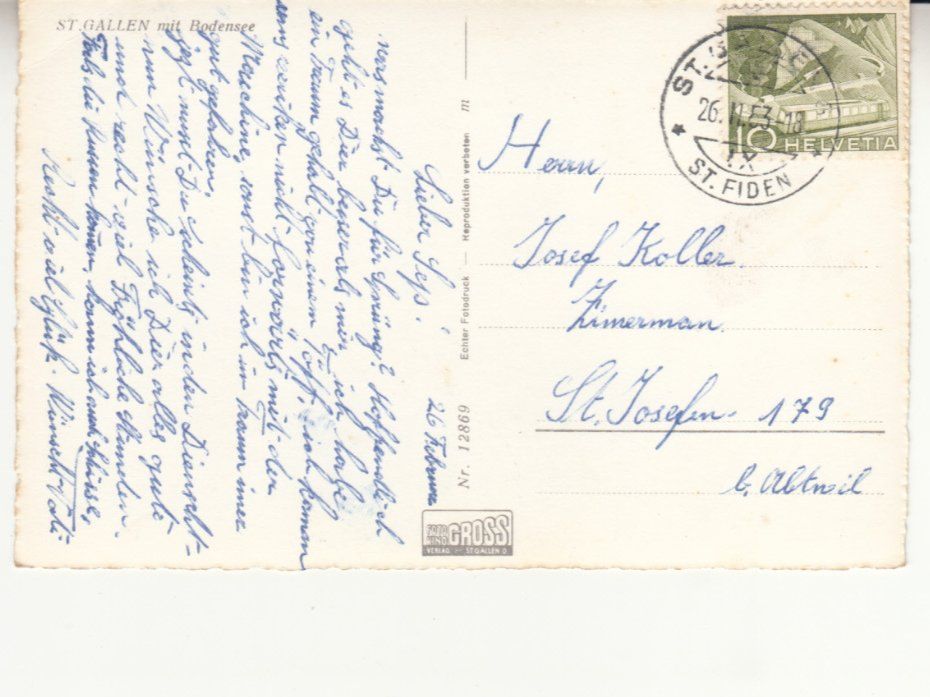 Cartoline postali: St. Gallen 1953 – Usato da Bürglen TG venduto da StampGraf 1