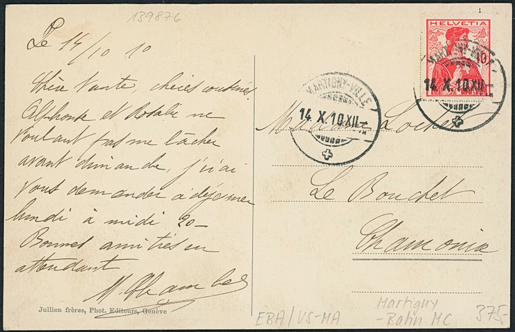Cartoline postali: VS Martigny - Bahn MC – Usato da Schindellegi venduto da stationary 1