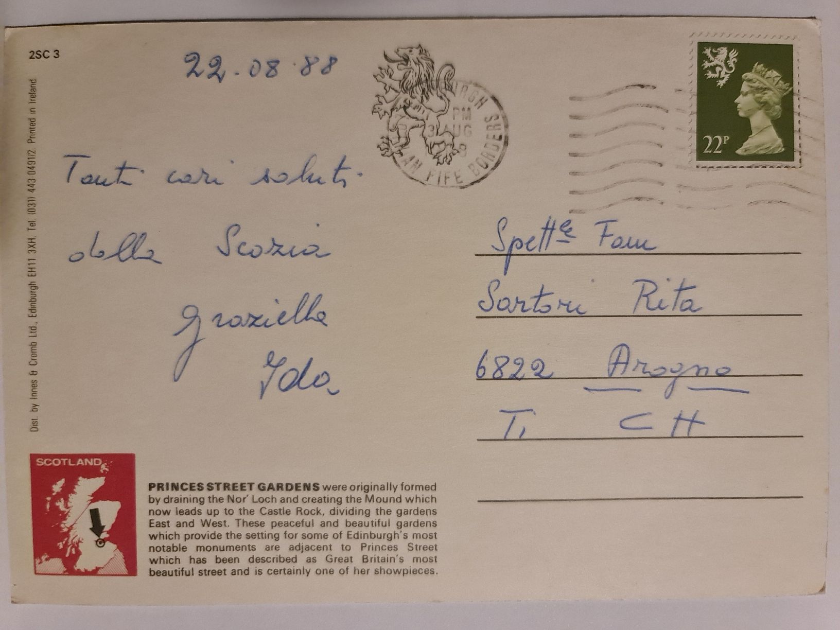 Cartoline postali: Ansichtskarte Edinburgh 1988 nr.1317 – Usato da Dintikon venduto da Vexi 1
