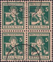 1916, J5, gestempelter Viererblock von BERN, Kat: 550.-(23)