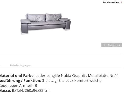 Divani: Schubiger Sofa Leder Graphite 3-4-sitzig 260cm – Usato da Dietikon venduto da Nieselchen 1