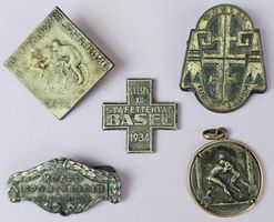 5x Plakette/Anhänger - Sport Beider Basel (1921-1934*) Antik