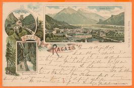 Gruss aus RAGAZ / SG - 3-Bild - Chromolitho 1897!! C. Künzli