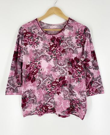 Shirt 3/4 Ärmel pink rosa Blumenprint, Grösse 44