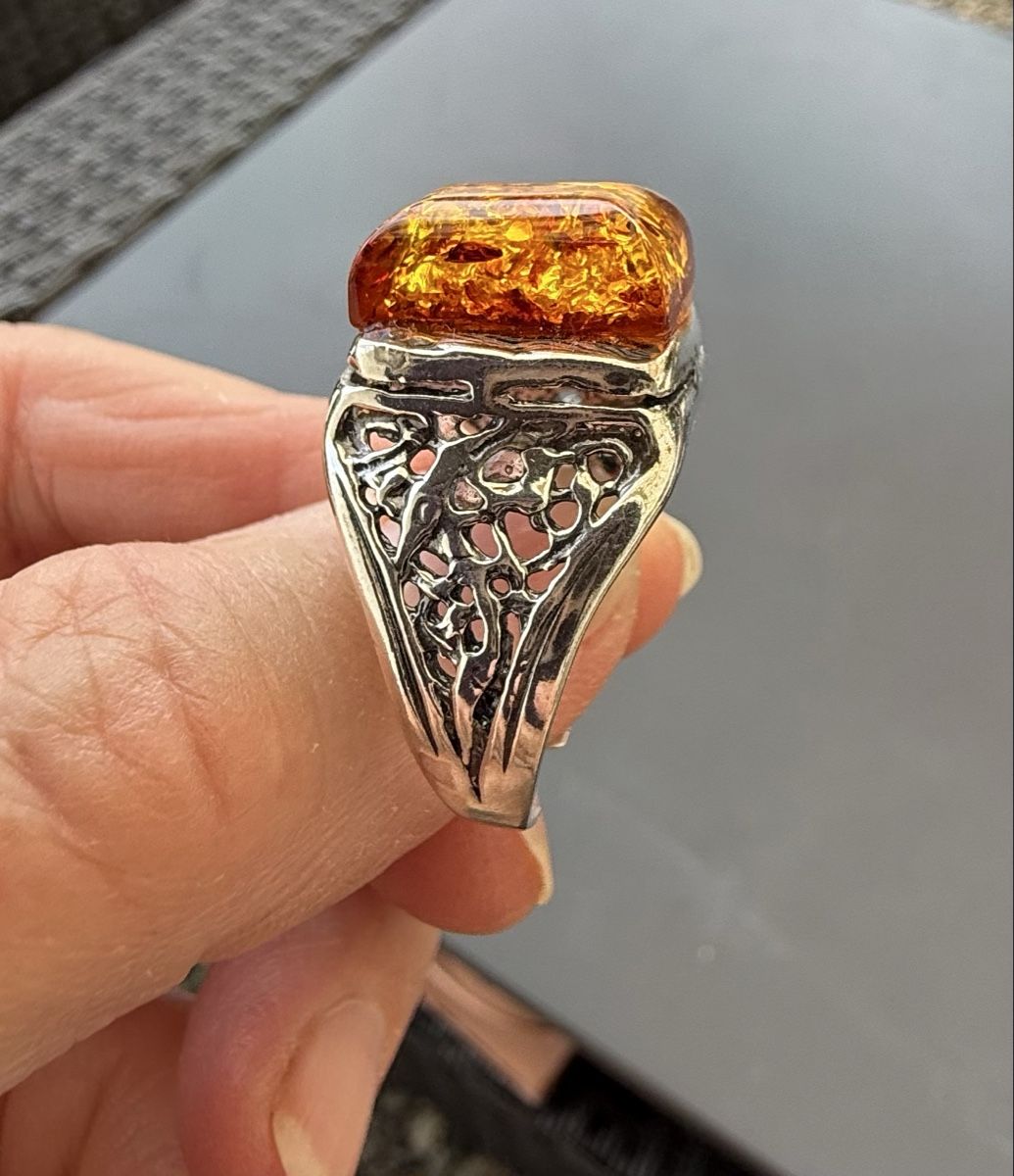Anelli: Feuriger Bernstein-Ring in Silber 925 – Nuovo e nell'imballaggio originale da Ebikon venduto da elischka 1