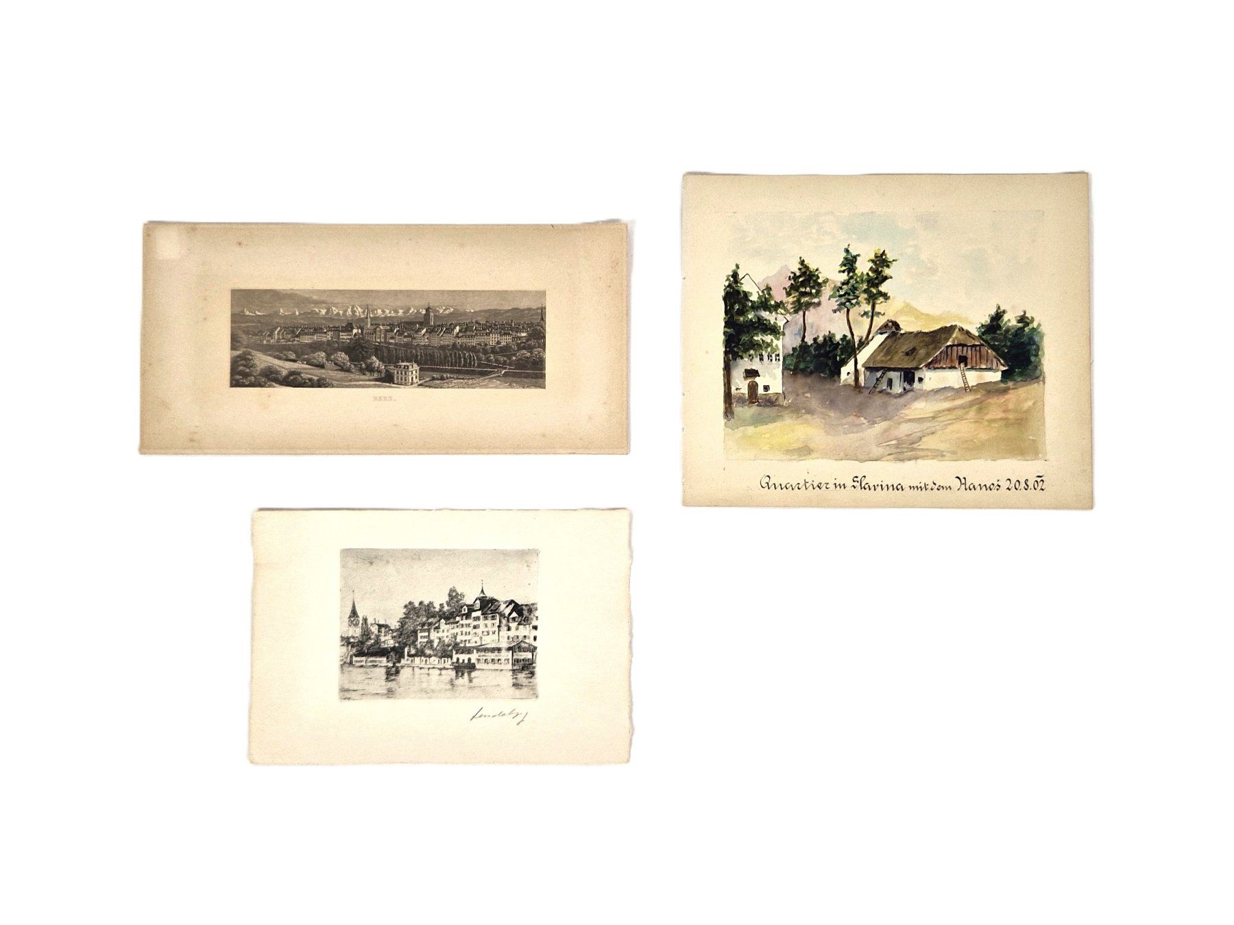 Foto & Immagini: 3 alte Bilder: Lithografie/Radierung/Aquarell – Usato da Basel venduto da Restwert_Basel