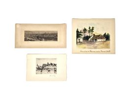 3 alte Bilder: Lithografie/Radierung/Aquarell