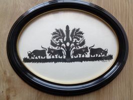 ORIGINAL SCHERENSCHNITT KÜHE AUF DER WIESE SIGN. MAYA LEU 86