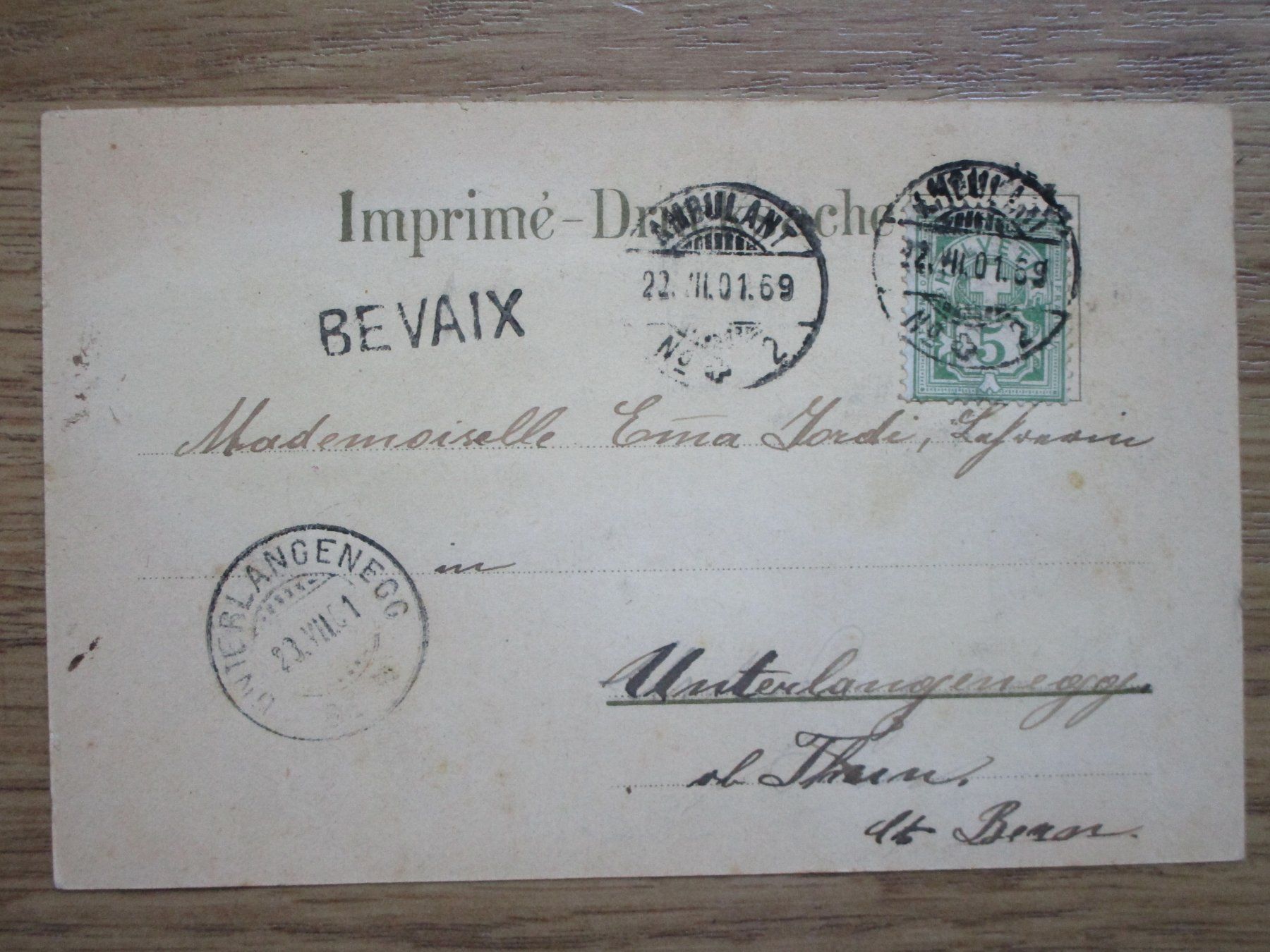 Ansichtskarten: Antike Litho Ansichtskarte  Souvenir de BEVAIX – Gebraucht aus Heimberg von Lupo57 1