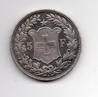 (1176) Schweiz, 5 Franken 1892, fast stgl