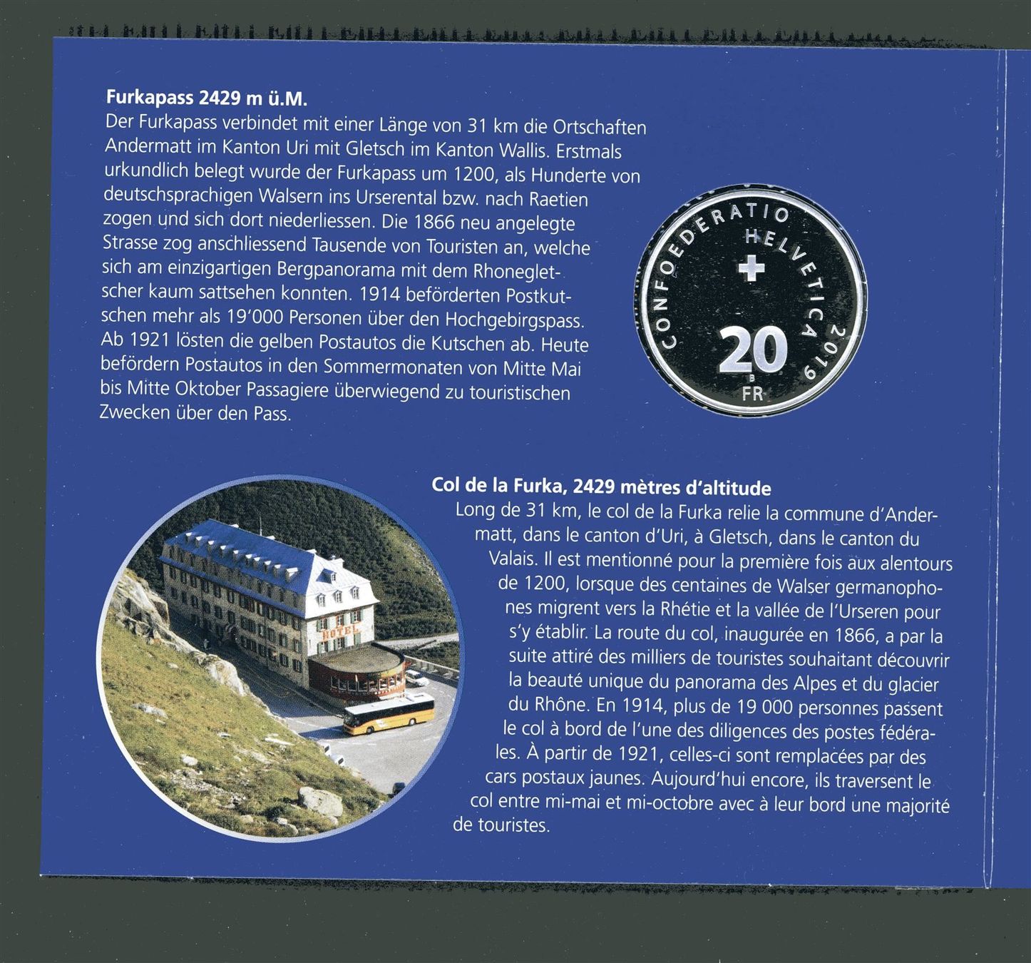 Tutti le monete: CHF__20.00 2019 Furkapass im Folder stgl 20 Franken – Nuovo e nell'imballaggio originale da Widnau venduto da Elf11 3