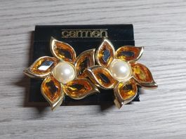 Carmen Ohrclips, Goldfarben, Blumen Design, Top Zustand 👌