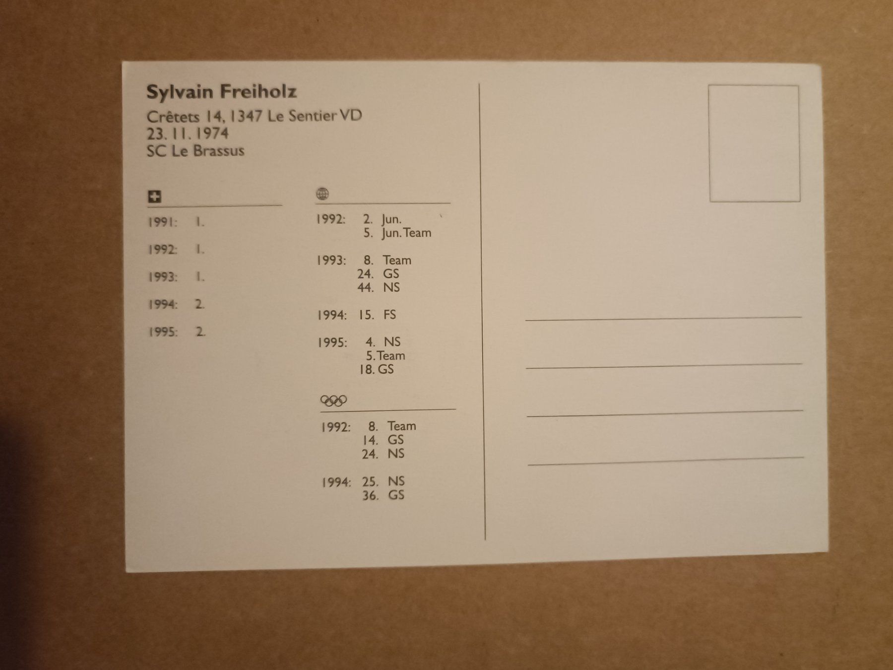 Autografi: Sylvain Freiholz - Handsigniert  - 90er Jahre – Usato da Menziken venduto da Artographs 1