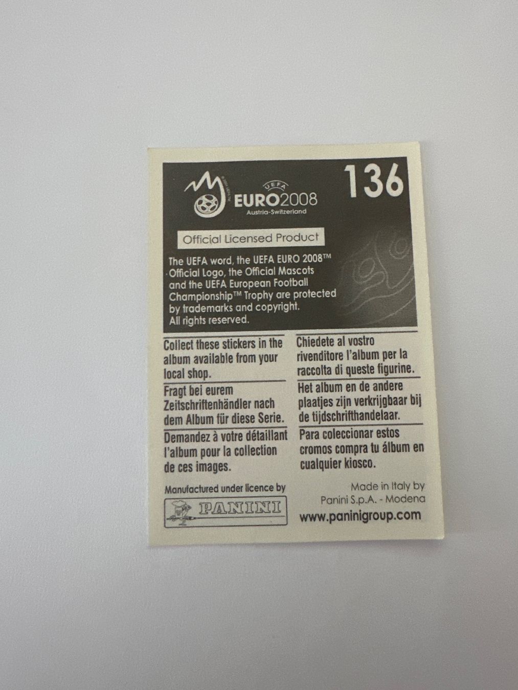 Panini Carte collezionabili: Panini UEFA EM 2008 Sticker - Nr. 136 – Usato da Sulz AG venduto da DealWerk 1