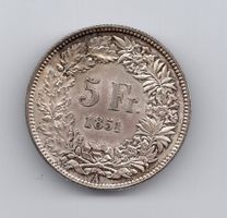 (1196) CH, 5 Franken 1851, top stgl, orig Patina