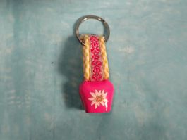 Schlüsselanhänger, kleine rosa Glocke mit Edelweiss