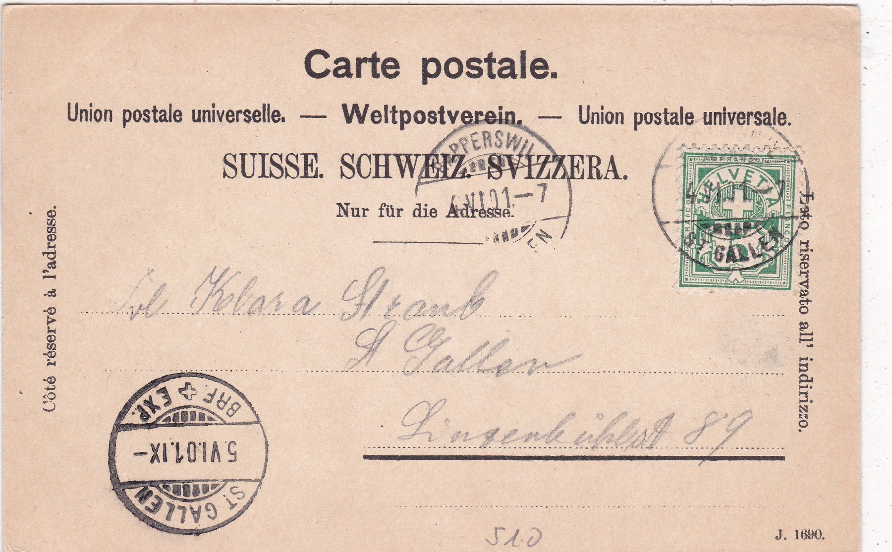 Cartoline postali: Rapperswil Schloss 1901 – Usato da Herisau venduto da Lisegrat2008 1