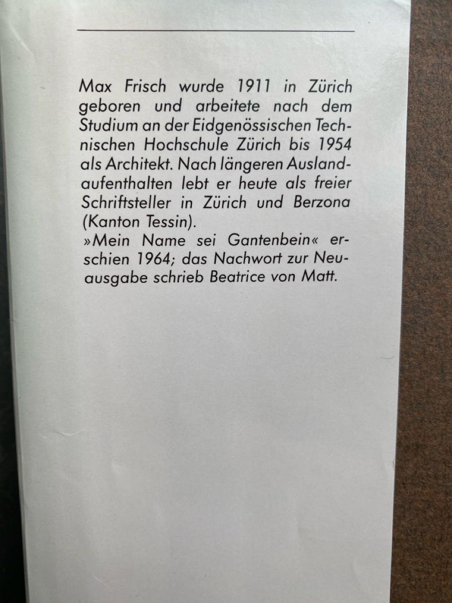 Libri: Max Frisch: mein Name sei Gantenbein – Nuovo (secondo la descrizione) da Dallenwil venduto da kavogt6 3
