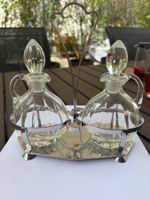 Essig- & Ölset aus Glas mit Metallhalter – Vintage / Retro