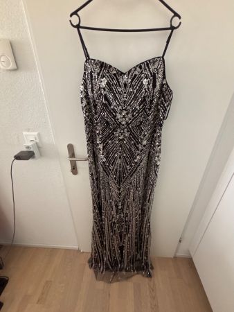 Abendkleid schwarz pailletten Grösse XL