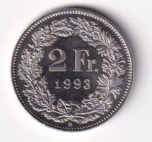 Schweiz 2 Franken 1993 fast unz