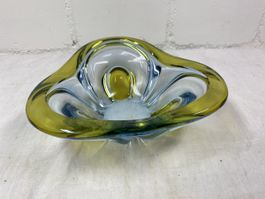 Vintage Murano Glas Schale Gelb/Blau, 60er Jahre