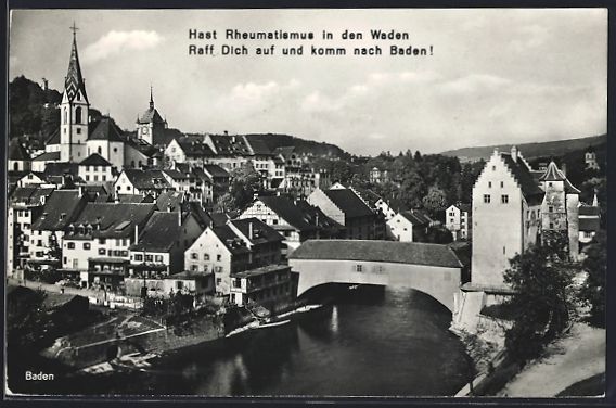 Cartoline postali: AK Baden, Teilansicht mit Kirche – Usato da Berlin venduto da bartko-reher