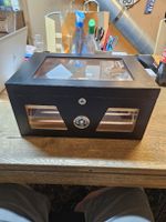 Humidor Holzkiste mit Glasdeckel und Hygrometer (D1)
