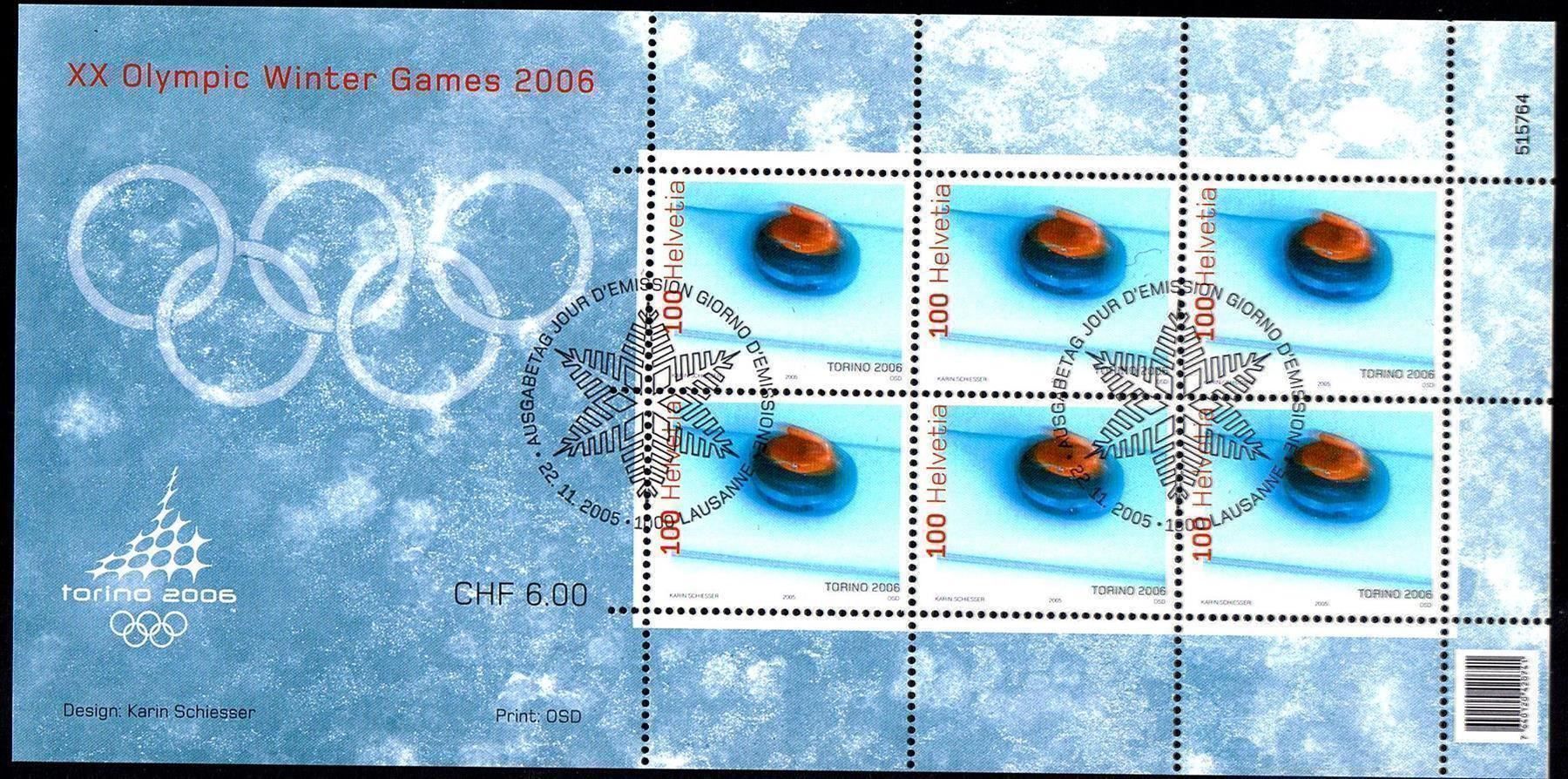 Alle Briefmarken: 2005 Kleinbogen Turin Curling 1181 Ersttag – Neu und originalverpackt aus Zürich von Alain-Phila