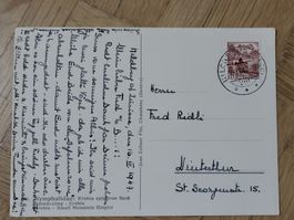 1947, Blumige Postkarte nach Winterthur