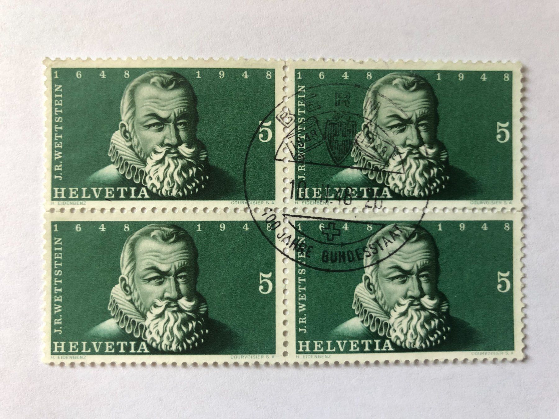 Tutti i francobolli: 1948 J.R. Wettstein, 4er Block Bern – Usato da Hefenhofen venduto da Bierinder