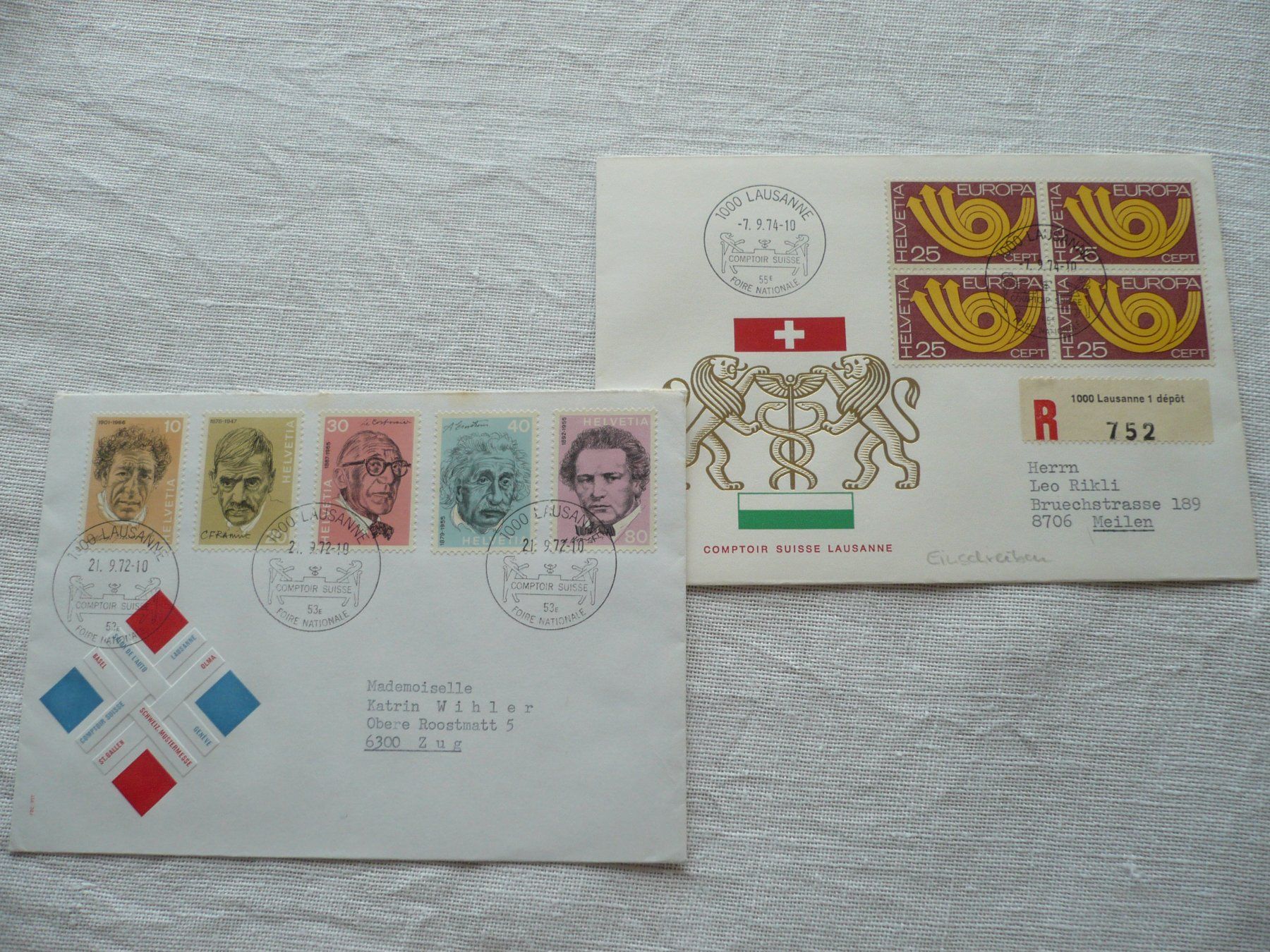 Tutti i francobolli: 1972 - 74 2 Belege COMPTOIR – Usato da Zürich venduto da saltandpepper008