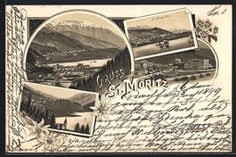 Litho St. Moritz, Dorfansicht u. Evgl. K