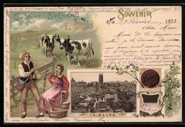 Litho Fribourg, Teilansicht der Stadt, R