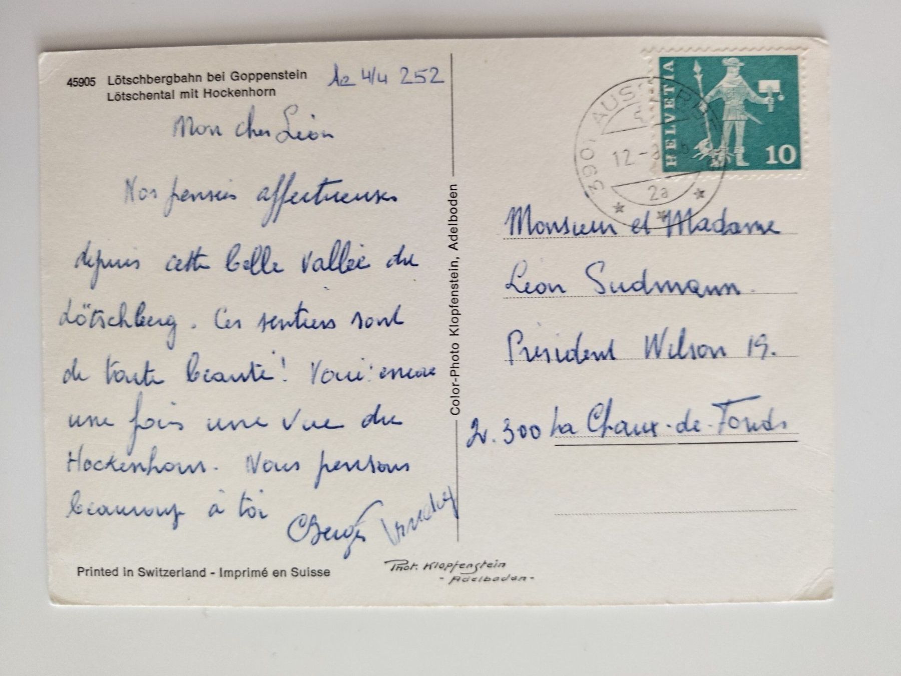 Cartoline postali: LÖTSCHBERGBAHN bei Goppenstein mit Hockenhorn, dat. 1965 – Usato da Ohmstal venduto da Lebensfreude05 1