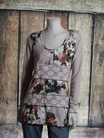 Longshirt Heine Langarm Patchwork Rosatöne, Gr. 38/40