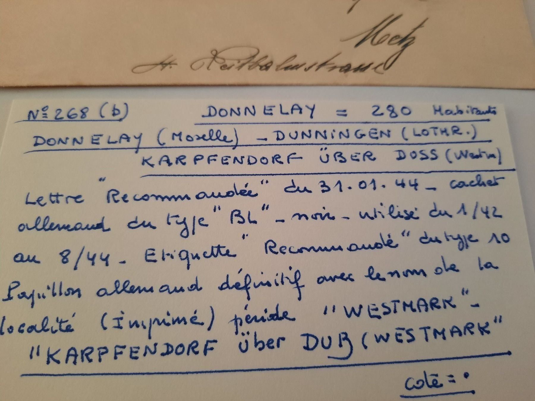 Couverts & Versandtaschen: Lettre recommandée 31.01.1944 en Moselle – Gebraucht aus Matran von Bridge-Mania 5