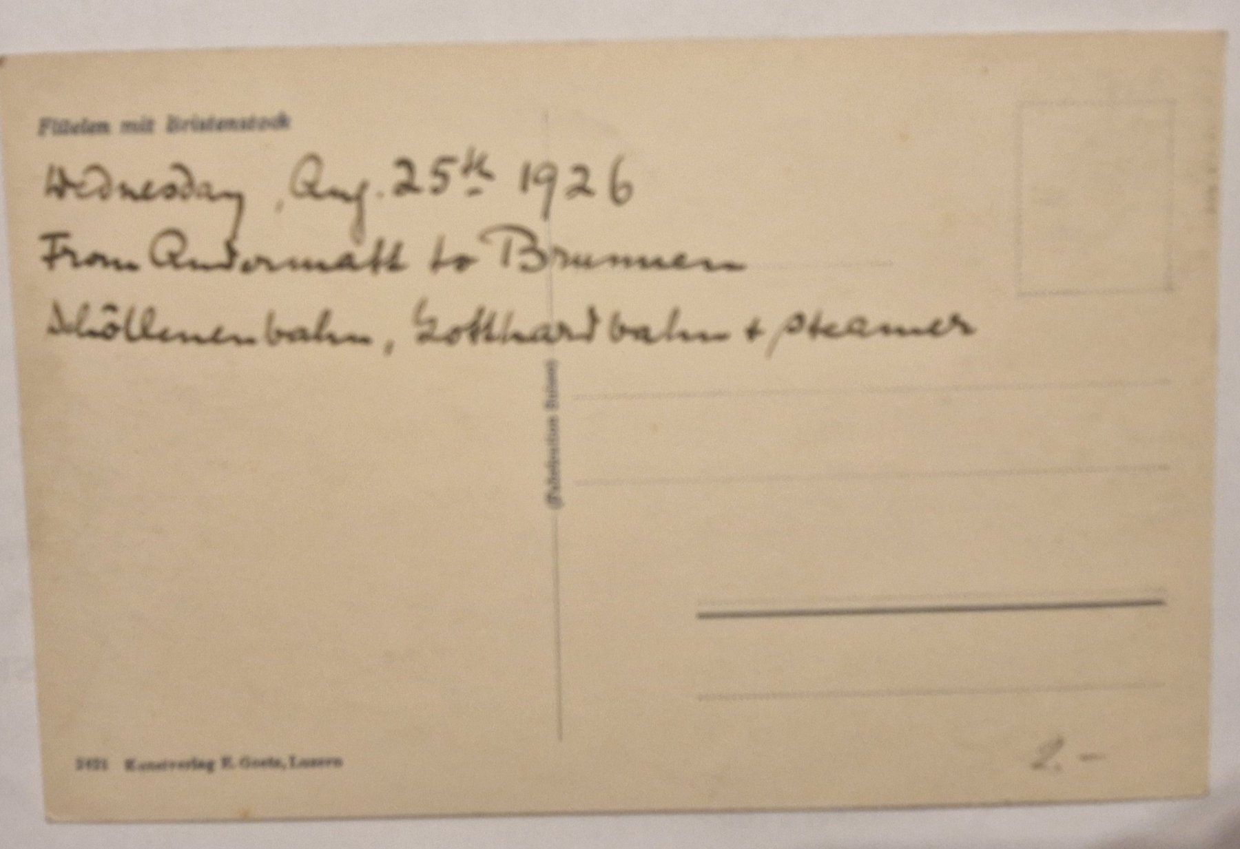 Ansichtskarten: Flüelen mit Brisenstock 1926 – Gebraucht aus Melchnau von Fishel 1