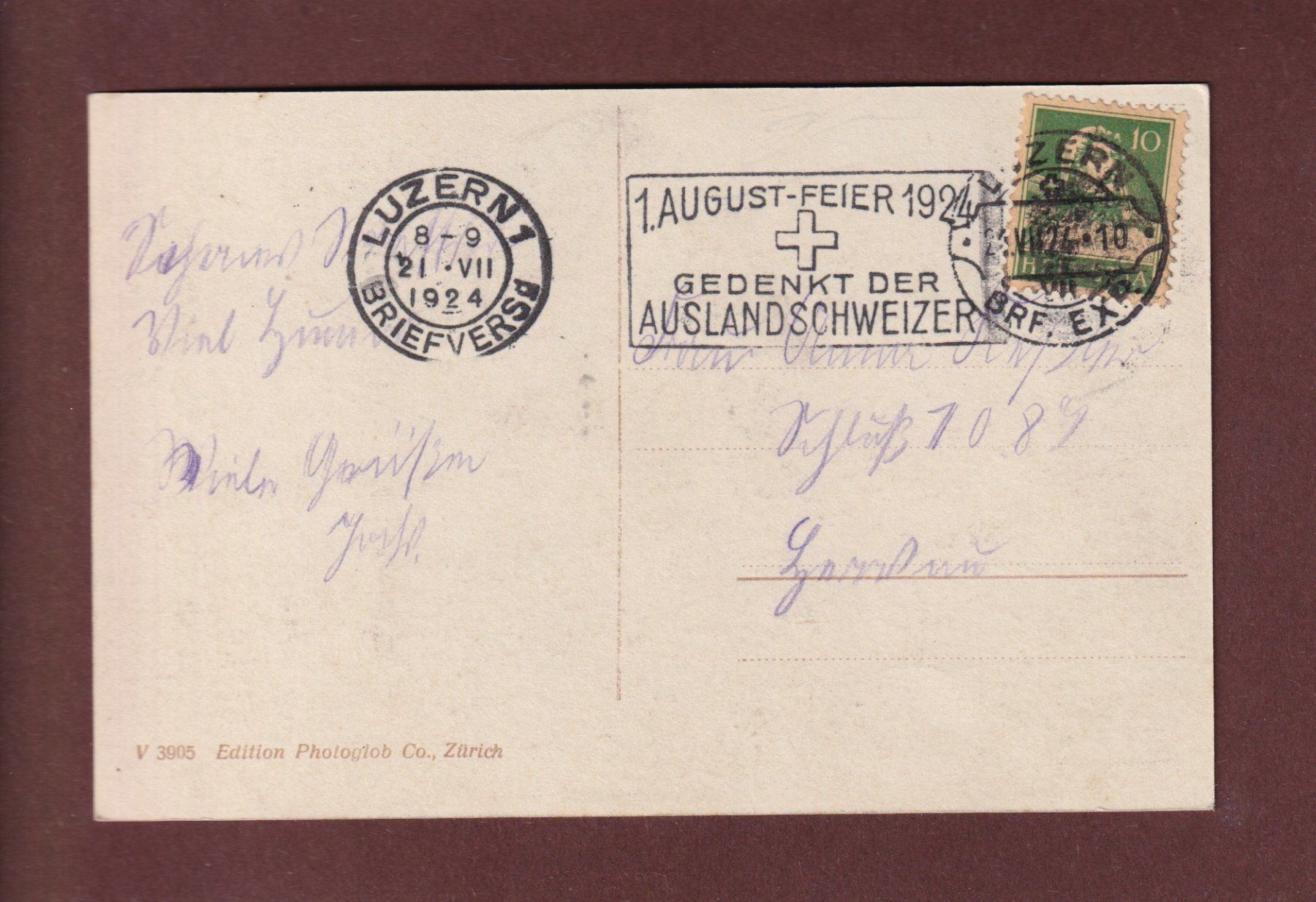 Ansichtskarten: Berglistüber in der FÄTSCHBACHSCHLUCHT - 1924 – Gebraucht aus Pully von nicecards-shop 1