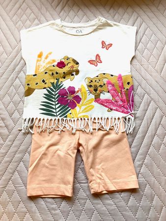 Mädchen Set, 2 x kurze Leggings Gr.110 + 1 Shirt Gr. 98